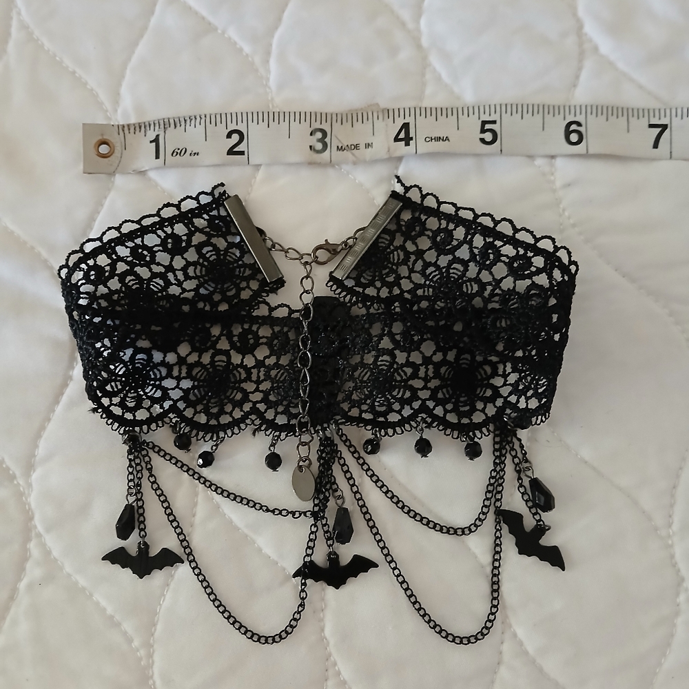 Gothic Black Lace Choker with Red Coffin Pendant - Picture 7 of 11